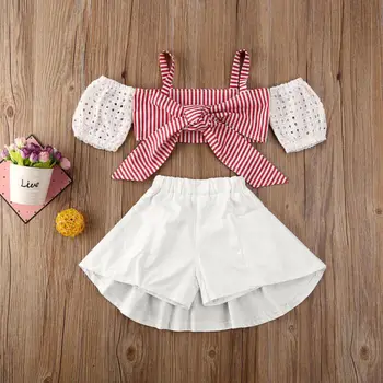 

Toddler Baby Girls Summer Hawaiian Outfits Off Shoulder Crop Tops Ruffles Tutu Skirts Beach Clothes Set