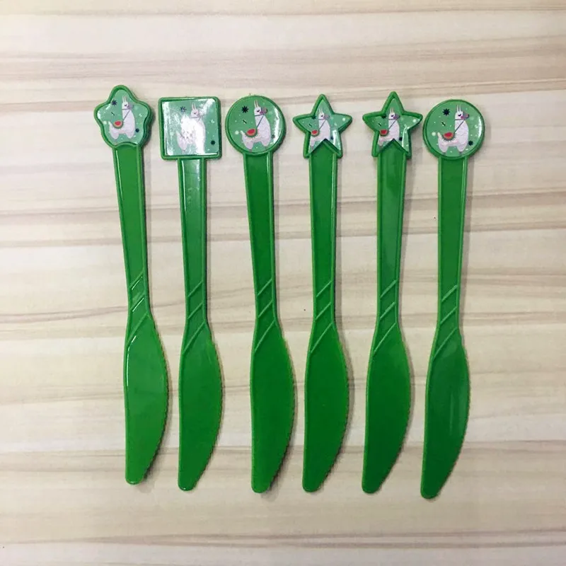 6pcs knives Вечерние одноразовые столовые приборы из альпаки с изображением Ламы из мультфильма для детей на день рождения, праздничные Вечерние Декорации - Цвет: 6pcs knives