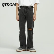 Aliexpress - GTDOM Men Spring Korean Style Dark Gray Jeans Loose Straight Pants 2021 New Button Fly Pockets Hole Mid Waist Casual Jeans
