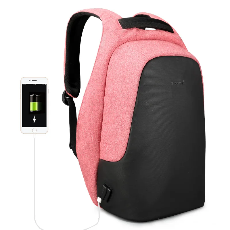Tigernu бренд мужчины женщины противоугонные рюкзак для 15.6 ноутбук случайные путешествия брызгозащитные рюкзаки школьная сумка для подростков мальчиков девочек - Цвет: Pink