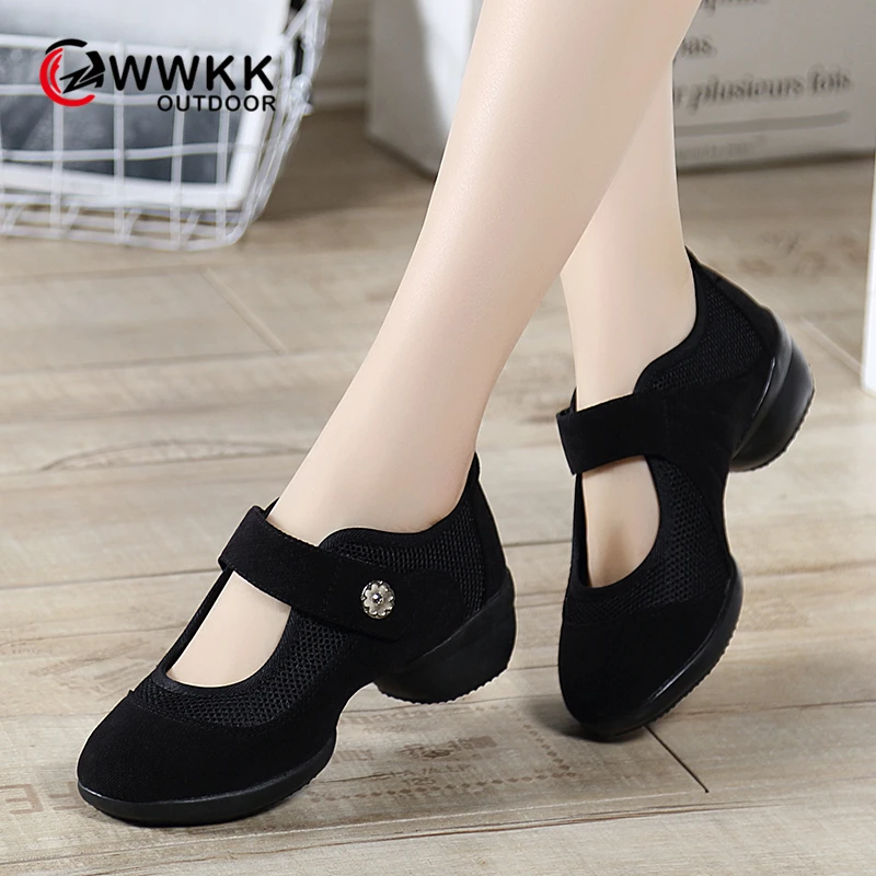 WWKK танцевальная обувь для женщин, спортивный современный танцевальный джаз обувь мягкая подошва дышащая танцевальная обувь на платформе женские практичные кроссовки