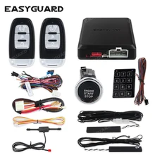 Easyguard kit de alarme de carro pke, kit com controle remoto, botão de iniciar, código de rolamento, senha de toque, alarme de segurança de entrada sem chave