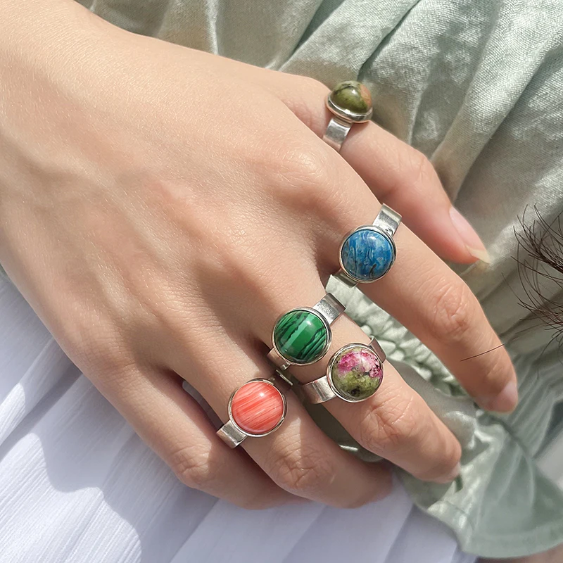 Momiji Handmake Natural Stone Open Ring for Women Bohemian 10mm Crystal Charms Jewelry Rings Halloween Kids Wholesale | Украшения и