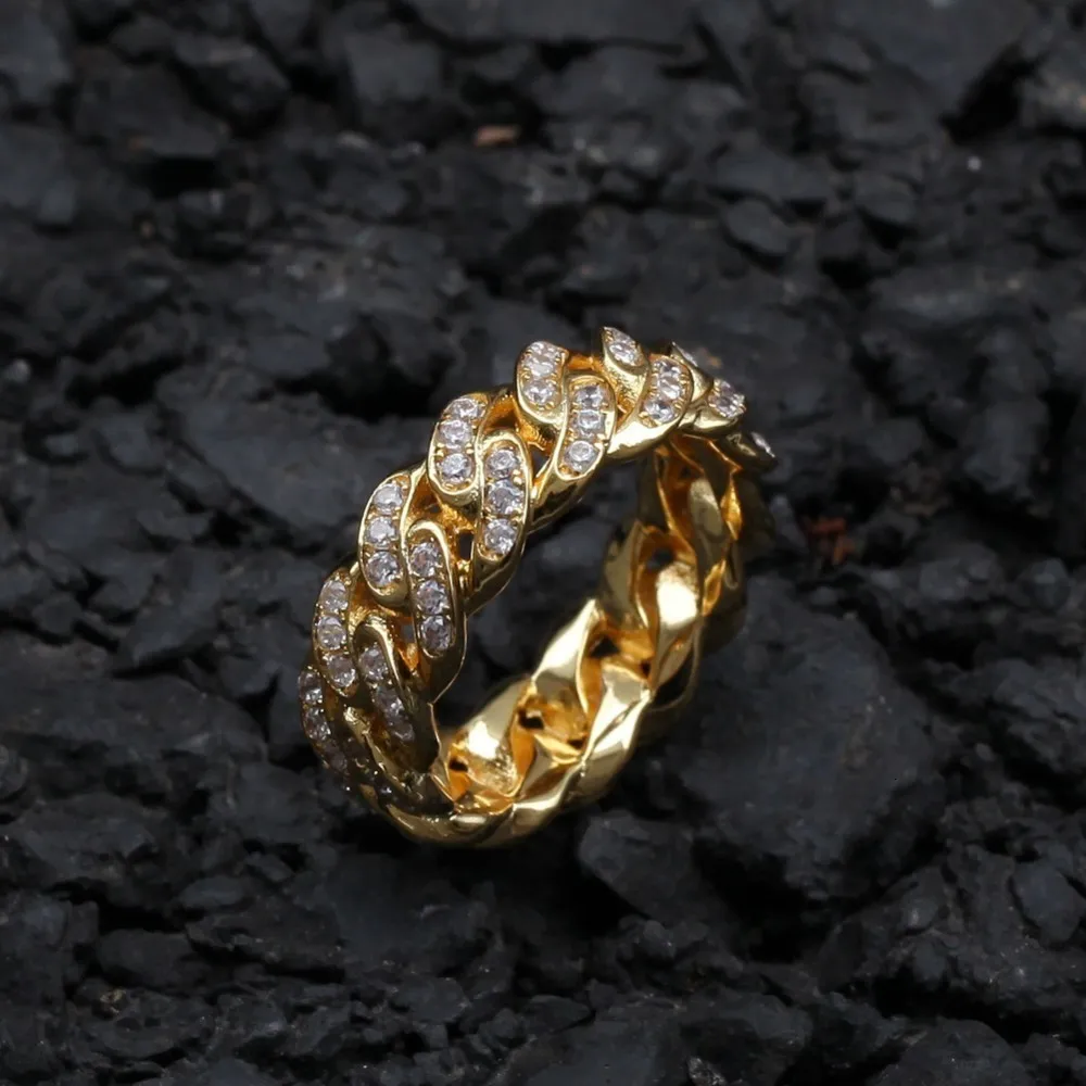 BLING KING 8 мм, кубинские звенья, кольца в стиле хип-хоп, для свадебной вечеринки, украшение, полностью покрыто льдом, кубический цирконий, модное микро кольцо для мужчин