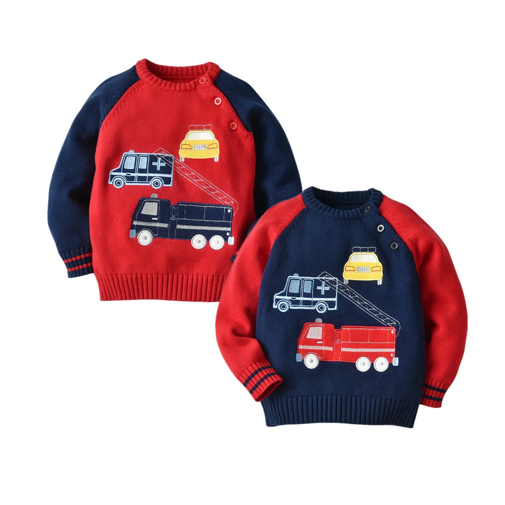 

2019 New Autumn Knitted Boys Sweaters Kids Pullover Casual Cardigan Sweater Cartoon Cars Pattern Casual Style Kid Sweaters Tops