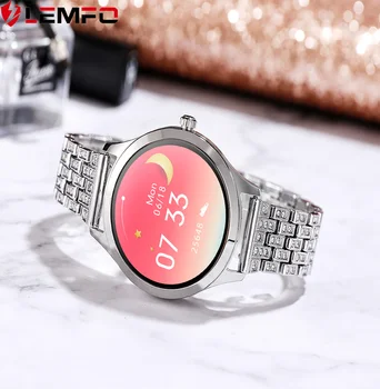 

LEMFO 1.09 Inch Smart Watch Women Music Control Editable Watch Face Message Incoming Reminder Replaceable Stainless Steel Strap