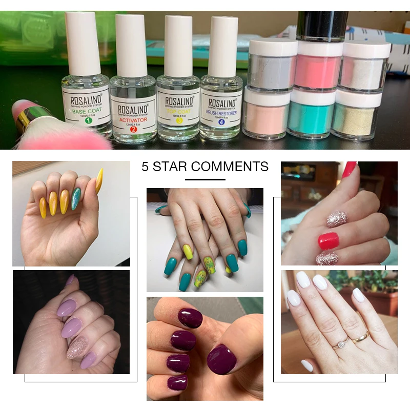 Nail Powder Gel Nail Polish Nail Glitter Nail Pigment Nail Powder Set ROSALIND Dipping Powder Set Nail Holographic Glitter Dip Powder Nails Set for Manicure Gel Nail Polish 10g Chrome Pigment