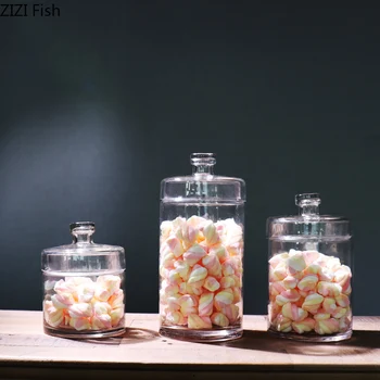 

Creative Transparent Glass Candy Jar Kitchen Storage Bottle Store Food Ingredient Candy Biscuit Storage Jar Organization