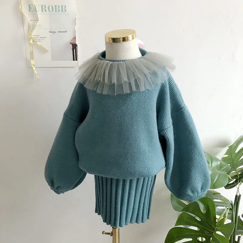 Детский свитер модная осенне-зимняя детская одежда вязаный комплект с платьем для девочек, Детский комплект из 2 предметов