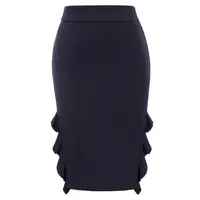 Женские юбки OL юбка-карандаш с вырезом и оборками, однотонная Юбка До Колена, облегающая по бокам, эластичная тонкая офисная деловая юбка