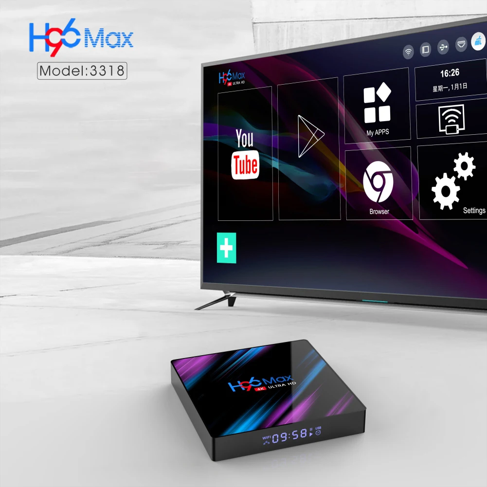 H96 MAX RK3318 Смарт ТВ коробка Android 9,0 4 Гб+ 32/64 Гб 2 Гб+ 16 ГБ, 4 K, Wi-Fi, медиа-плеер голосовой помощник Поддержка Netflix Youtube 4K