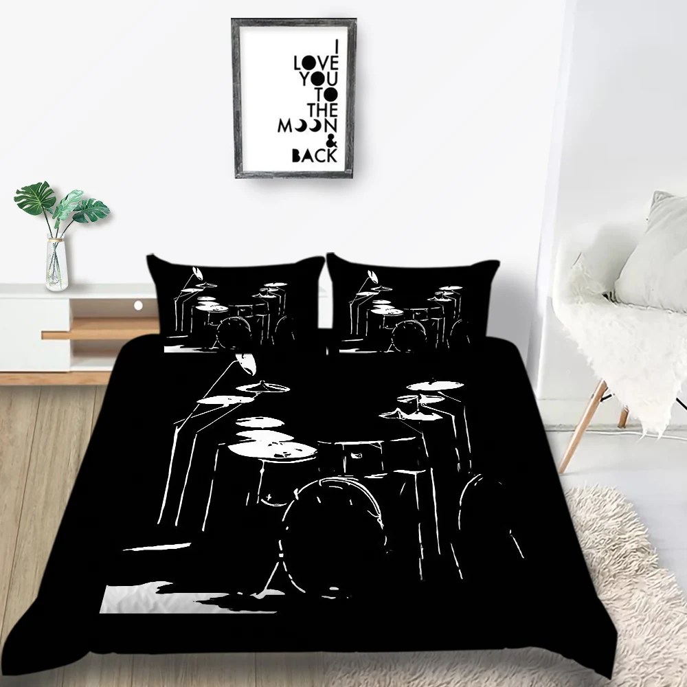 

Thumbedding Drum Bedding Set Single Black Rock Style Duvet Cover Queen Soft King Twin Full Single Double Unique Design Bed Set
