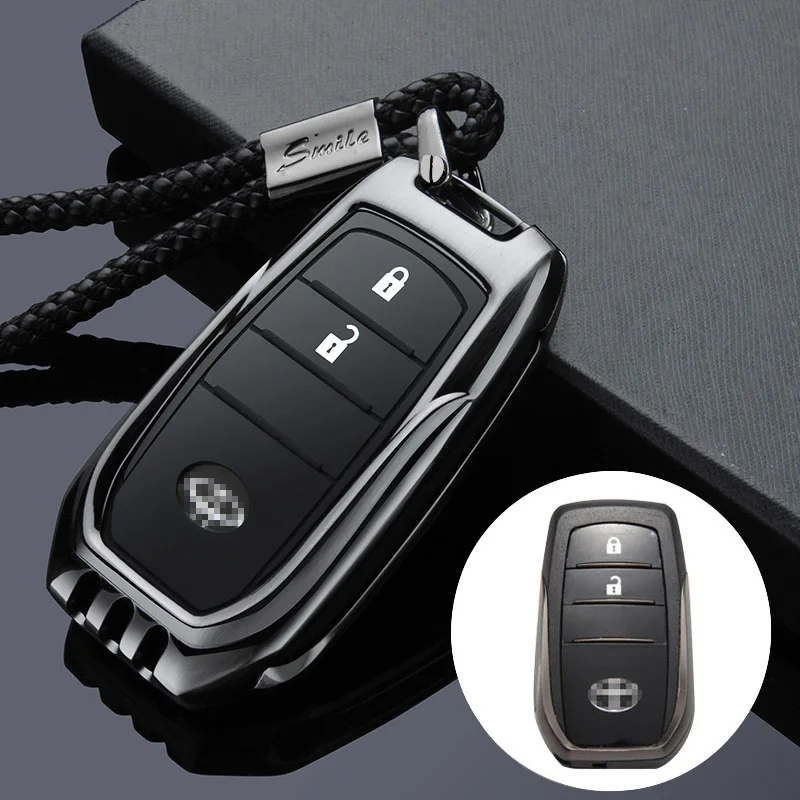 Цинковый сплав чехол для ключей автомобиля брелок для Highlander Prado Crown Land Cruiser Prius Vitz Riez RAV4 Camry Smart key защитная оболочка - Название цвета: B black rope set