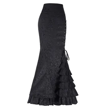 

New Fashion Women Mermaid Skirt Retro Floral Print Long Bodycon Skirt High Waist Lace Up Autumn Ruffles Fishtail Skirts Saias