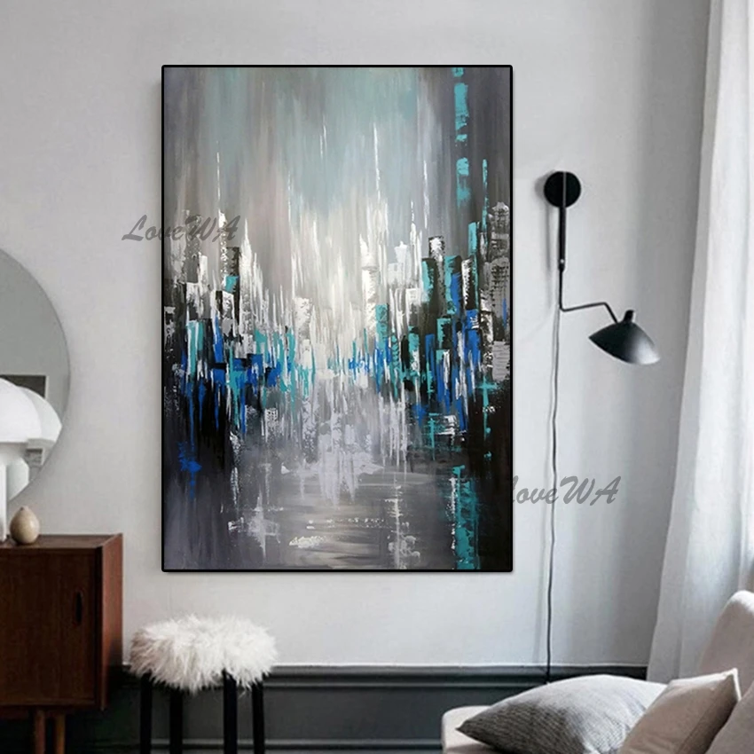 

Abstract City Bulid Canvas Art 100% Hand Painted Canvas Oil Painting Wall Art Home Living Room Wall Picture Decor Free Shipping