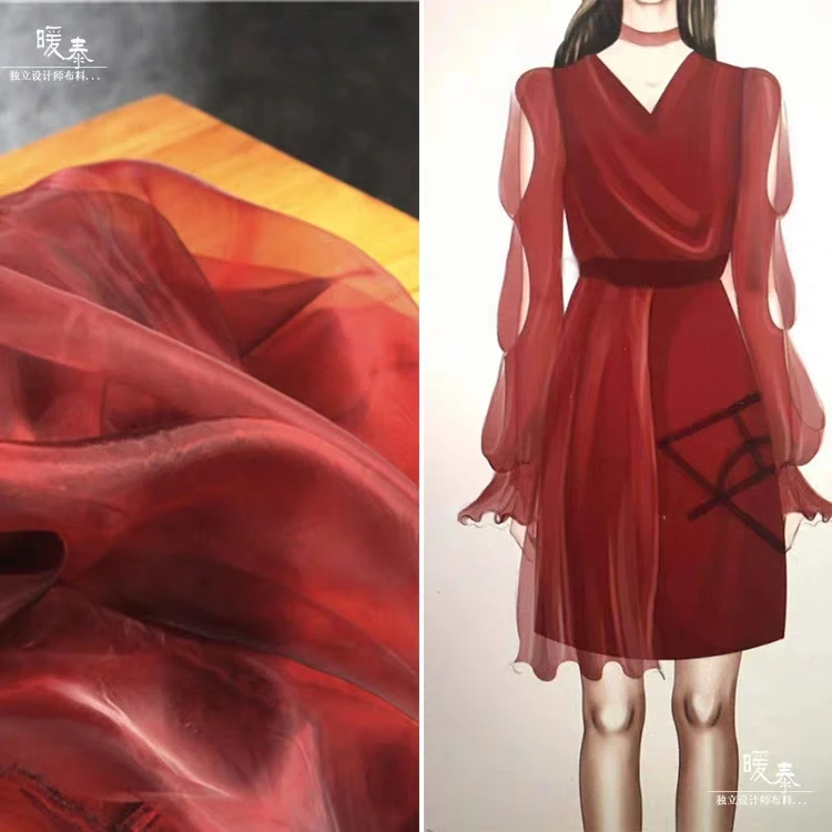 

Red Pearlescent Dense Organza Tulle Fabric DIY Sewing high-end Skirt Dress Wedding Party Decor Designer Lace Fabric
