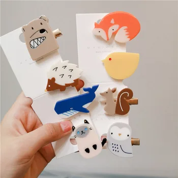 

Wholesale custom Korean lovely cartoon kids acetate hair pins animal shape hair accessories