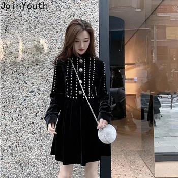 

Joinyouth New Women Velvet Dress 2020 Spring Party Mini Dress Vestidos Velour Dress Long Sleeve O-neck A-line Dresses 57795