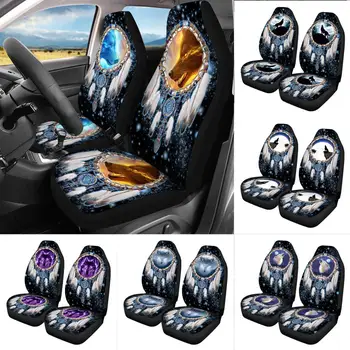 

2Pcs Cool Galaxy Wolf Print Car Seat Cover SUV Front Seat Cover Dream Catchers Driver Seat Cover/Sheet Car Interior Decoration