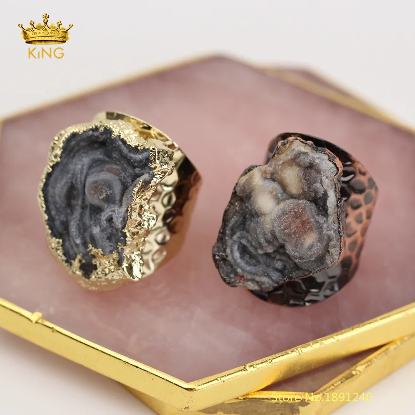 5 шт. рок Druzy Агаты камни кольца для мужчин ювелирные изделия, сырье Drusy Achate покрытием красная бронза/золото State Мужские Т-образные кольца