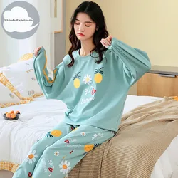 2021 Spring Autumn Women's Sleep Lounge Pajama Long Sleeved Woman Pajama Set Cartoon Pyjamas Cotton Sleepwear M&XXXL Fashion