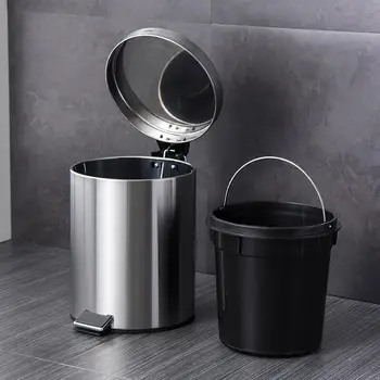 

5/7/8L Innovative Simple Foot-operated Trash Can Pedal Kitchen Bin Stainless Steel Round Quiet Garbage Bin For Home Office