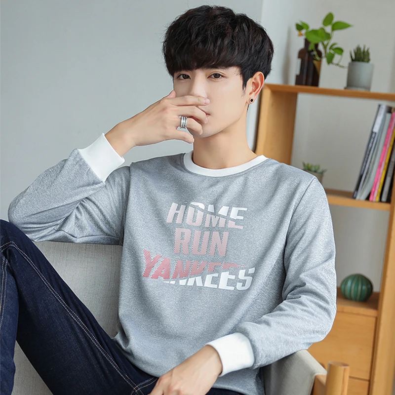 Letter Print O neck Oversized 2019 Autumn Winter men T shirt long Sleeve plus size 3xl Korean style minimalist student clothes Letter Print O neck Oversized 2019 Autumn Winter men T shirt long Sleeve plus size 3xl Korean style minimalist student clothes