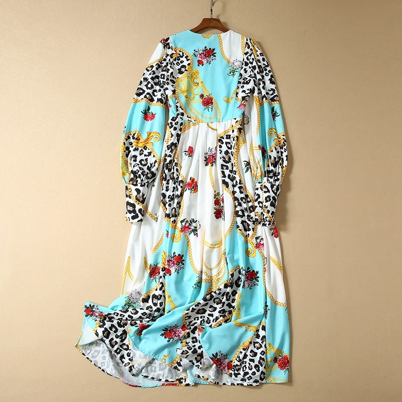 Red RoosaRosee Designer Women Spring Autumn Vintage Flower Print Long Sleeve Long Maxi Dress Elegant Party Vestidos Robe Femme