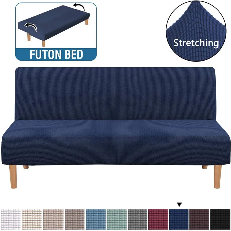 

Armless Futon Cover Stretch Sofa Bed Slipcover Protector Elastic Feature Rich Textured High Spandex Small Checks Jacquard Fabric