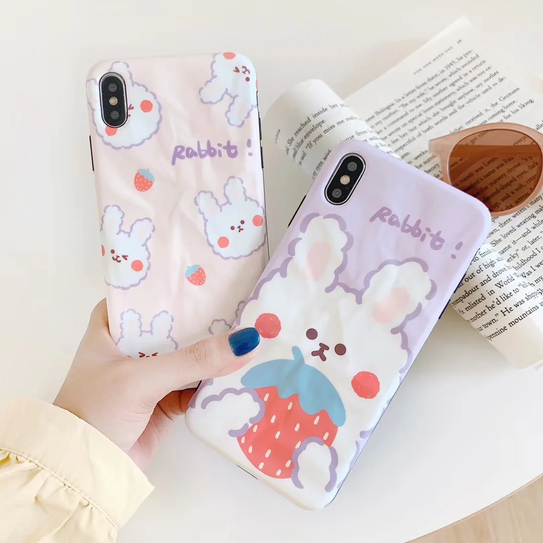 

Cute Strawberry Bunny Phone Case for iPhone XS MAX XR Fundas Pink Rabbit Soft Back Cover for iPhone X 8 7 6S 6 Plus Coque Capa