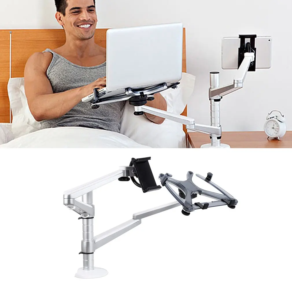 

LESHP Dual Arms Laptop Combination Bracket For Laptop Computer Monitors Aluminum Alloy Combination Desk Holder
