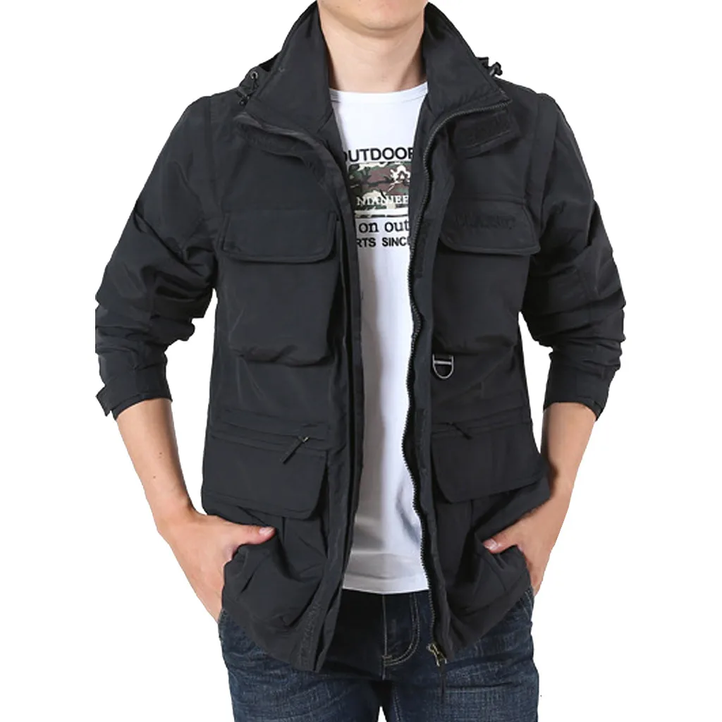 Черный erkek mont veste homme chaqueta hombre coat men's Detachable Sleeve Loose Outdoor Mountaineering Sportswear erkek mont casaco - Цвет: Черный