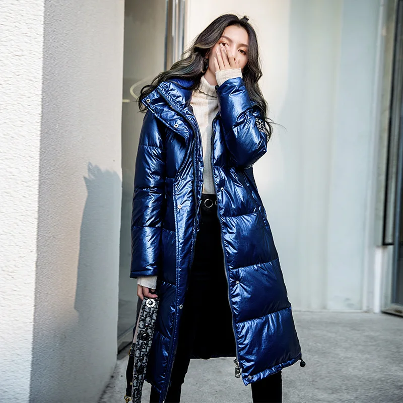 

Female Winter Big Faux Fur Collar Hooded Parka Mujer Coats Thick Jacket Women Plus Size Warm Glossy Cotton Padded Long Overcoat