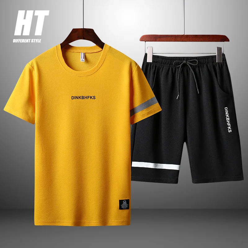 Костюм спортивный мужской в полоску Свитшот и шорты повседневный комплект из 2