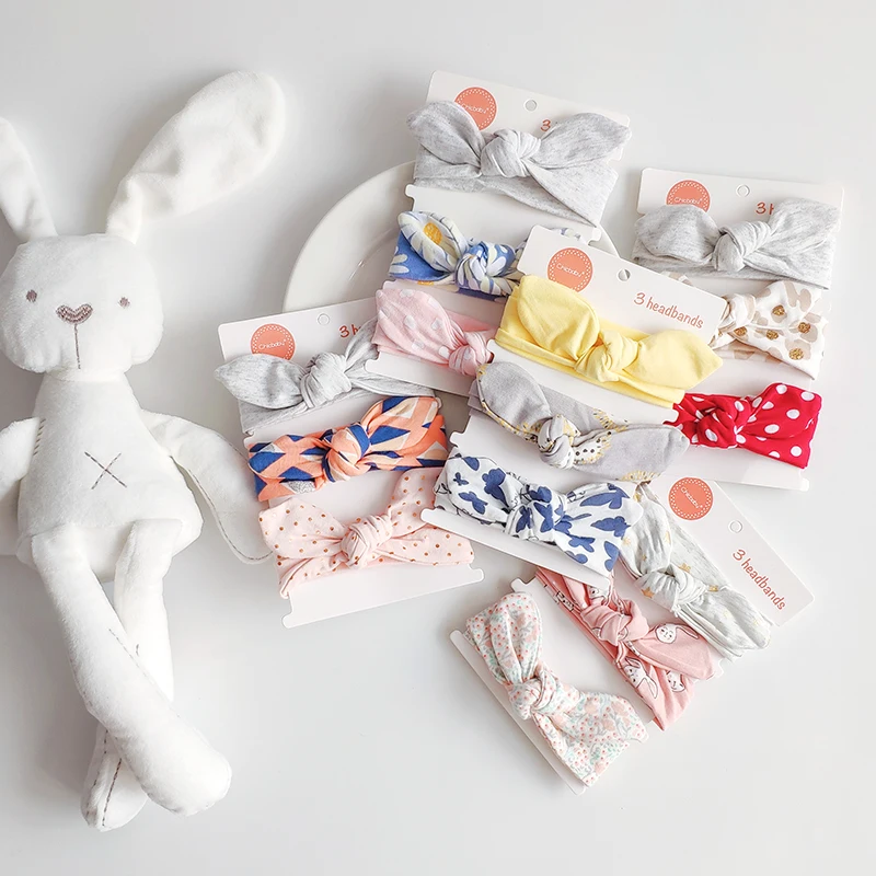 3Pcs Cute Rabbit Ear Baby Headband Neonata Bow Flower Elastic Bandanas Girls Headbands Children Turban Hair Accessories Set | Детская