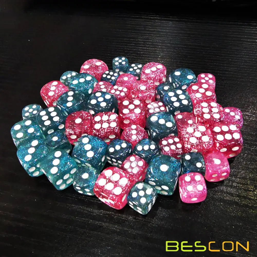 Bescon Ethereal блестящие кости D6 16 мм и 12 48 шт. набор игра игральные блеск Роза бирюзовый