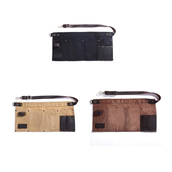 

Promotion! Multi Pocket Apron for Women Real Leather Canvas Half Apron Pocket Waitress Teacher Vendor Utility Server Cosmetic Ap