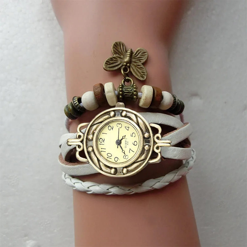 Relogio Feminino новые женские ретро браслет наручные часы переплетение с узором искусственная кожа бабочки бисер кулон цепь повседневные часы