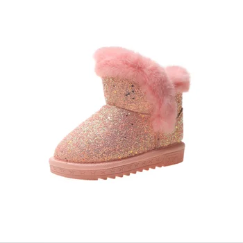 

2020 Children's snow boots girls rabbit fur martin boots baby cotton sport shoes sequins genuine leather princess boots