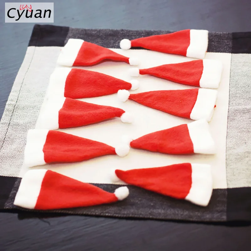 

Cyuan 10PCS Christmas Caps Cutlery Holder Fork Spoon Pocket Christmas Decor Bag Xmas Decorations for Home Noel 2019 Decor Natal