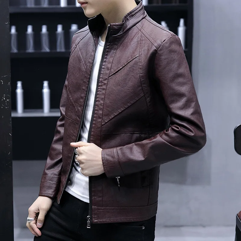 

2019 Thin Type for Spring And Autumn MEN'S Leather Coat Slim Fit Casual Men Jacket Autumn Clothing Men's Fashion Youth Leather J