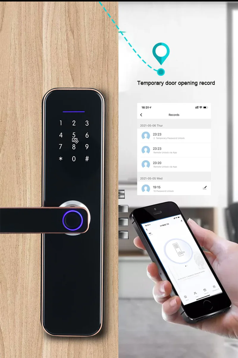 Tuya Wifi Electronic Smart Door Lock With Biometric Fingerprint / Smart Card / Password / Key Unlock/ USB Emergency Charge electric door lock