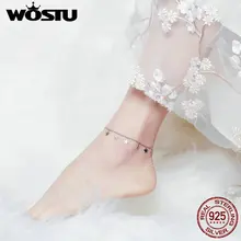 WOSTU,, цепочка на ножной браслет со звездами, 925 пробы, серебряный браслет для женщин, на ногу, Chian Link, модное ювелирное изделие, подарки, CQT008