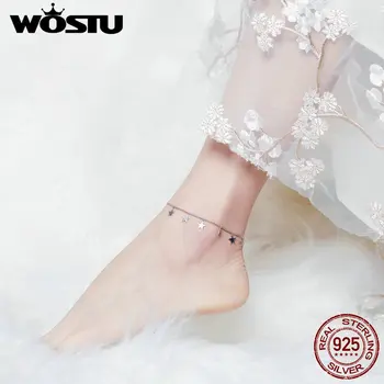 

WOSTU Hot Sale Stars Anklet Chain 100% 925 Sterling Silver Bracelet For Women Foot Leg Chian Link Fashion Jewelry Gifts CQT008