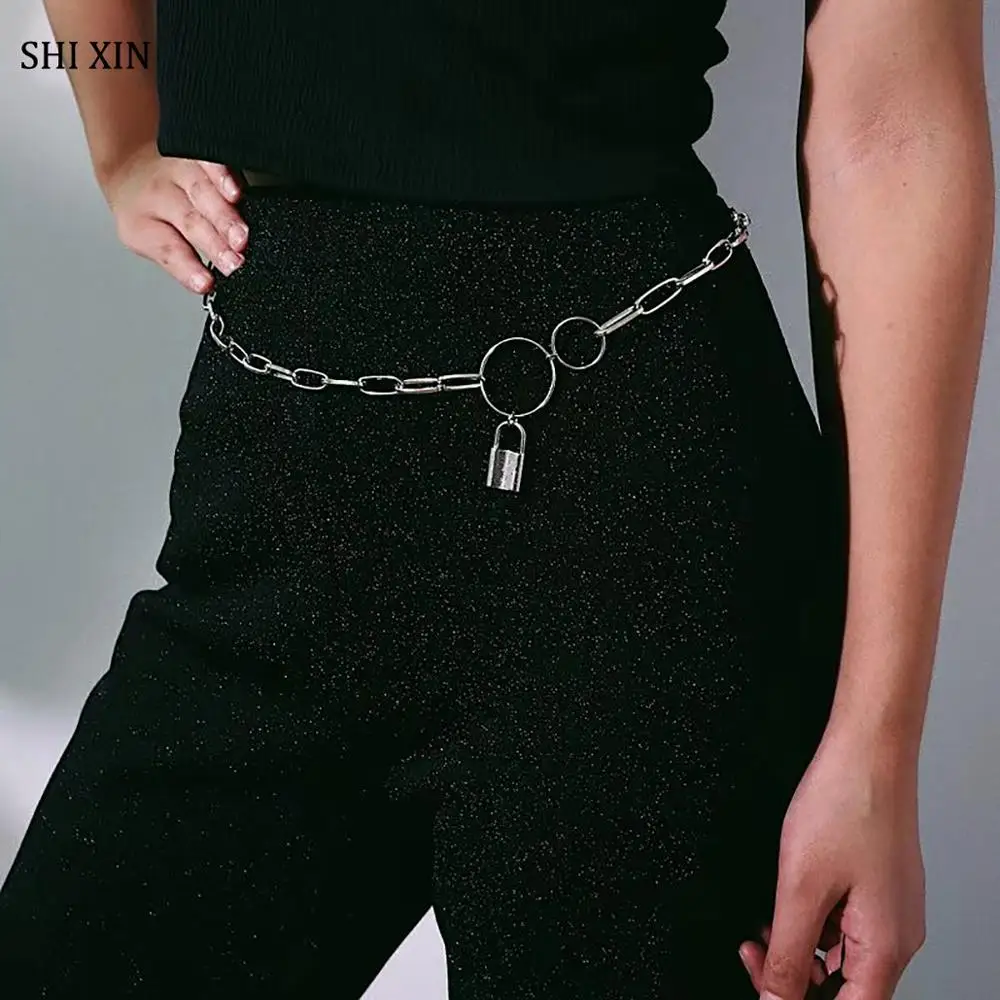 

SHIXIN Trendy Padlock Pendant Waist Chain for Women Gold/Silver Color Alloy Chain Belt Female Designer Lock Belly Chain Jewelry