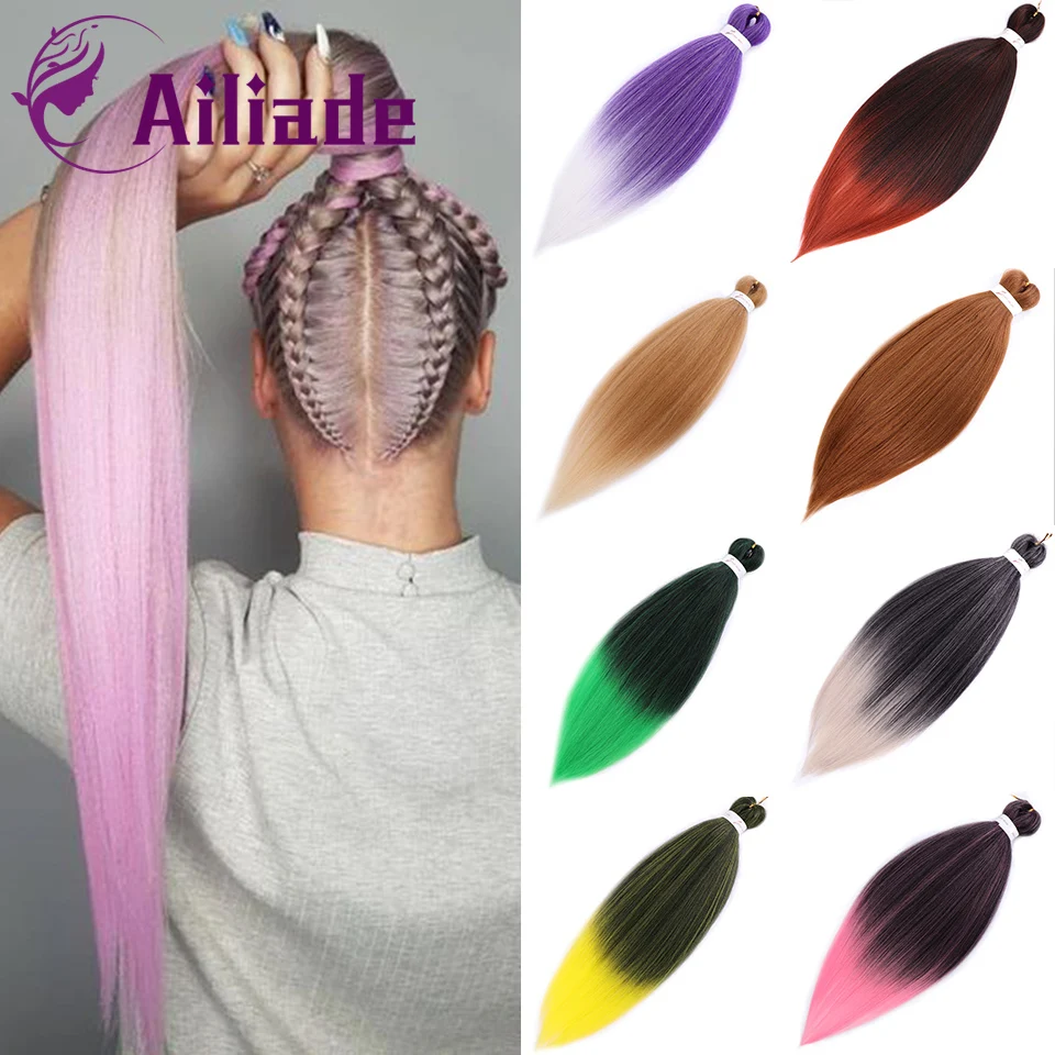 AILIADE-Extensión de cabello trenzado sintético largo Jumbo, 100g, 26 pulgadas, degradado, Rosa, Verde, Azul, Morado, Rubio