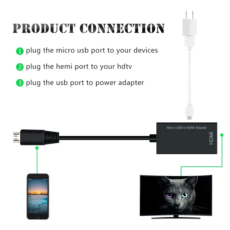 Микро USB к HDMI адаптер для ТВ монитора 1080P HD HDMI аудио видео кабель конвертер для samsung HUAWEI Xiaomi