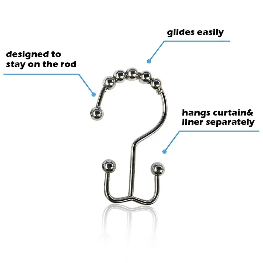 Ванная комната Душ кольцо для штор Крючки стержни металла нержавеющей двойной ролик 10 шт#2S16