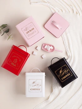 

Retro style metal square sealed cans coffee pot coffee powder coffee beans tea biscutes candy mask powder cans home storage