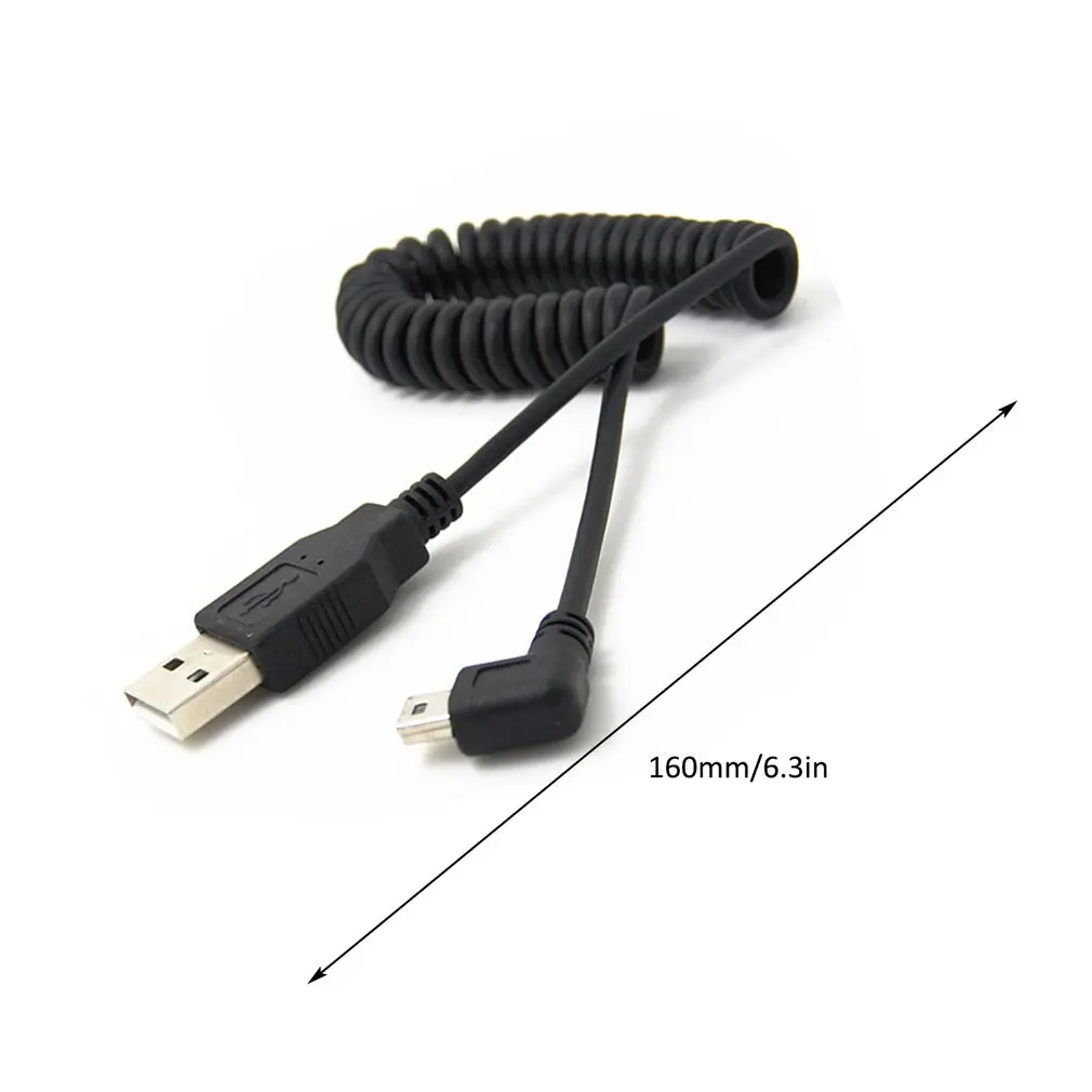 1pc USB 2.0 A Male to Mini USB 5 Pin Right Angled 90 Degree Spiral Coiled Adapter Cord Cable 5ft for MP3 Players Digital Cameras